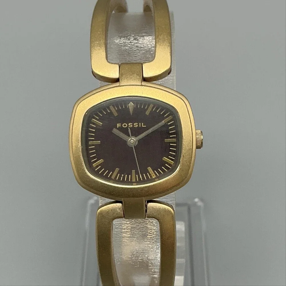 Fossil F2 Womens Watch 23mm Brown Dial Gold Tone ES-1257 New Battery 6.5